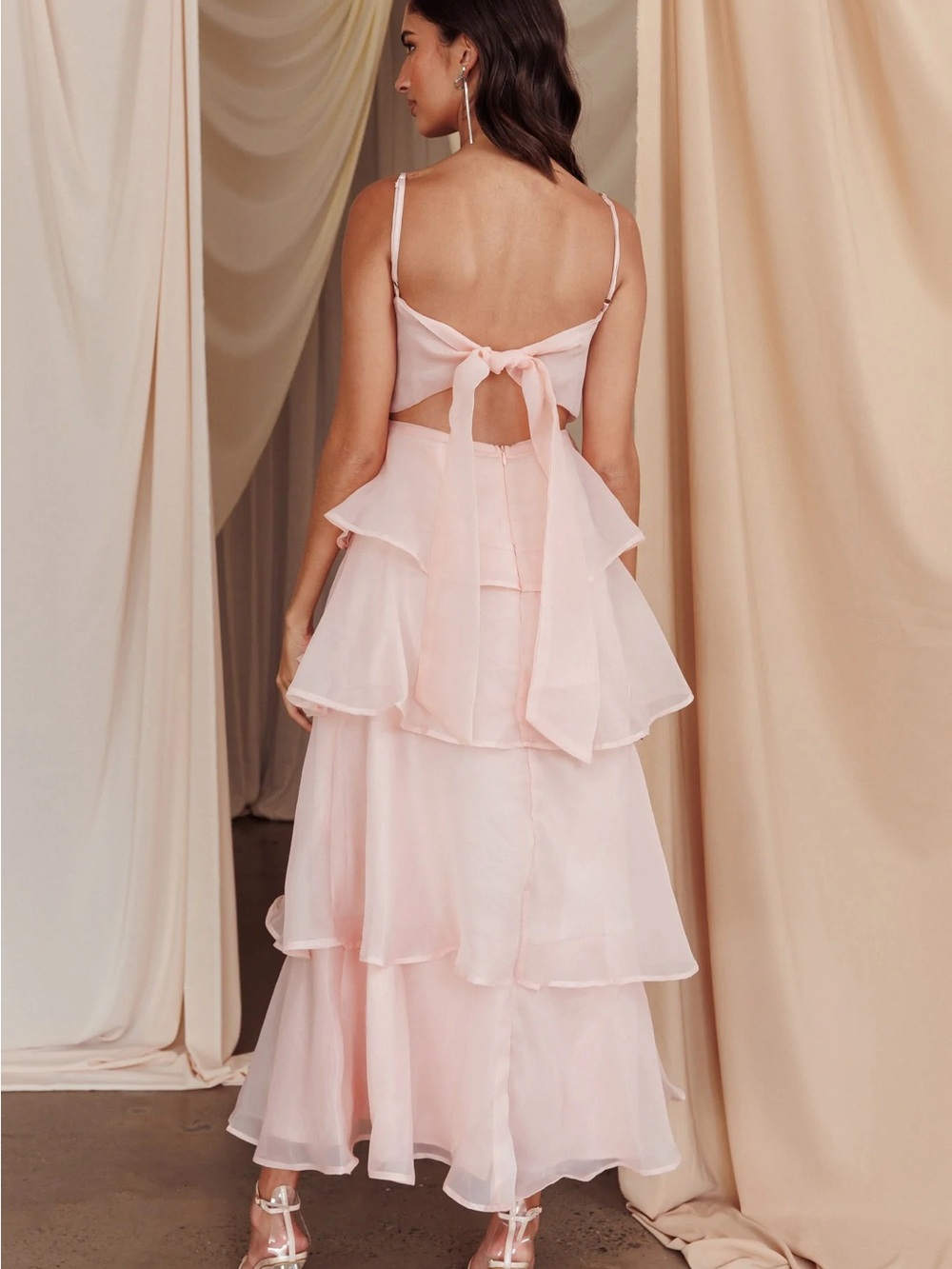 Provence Bloom Tiered Midi Dress Blush - S - Picture 2 of 6